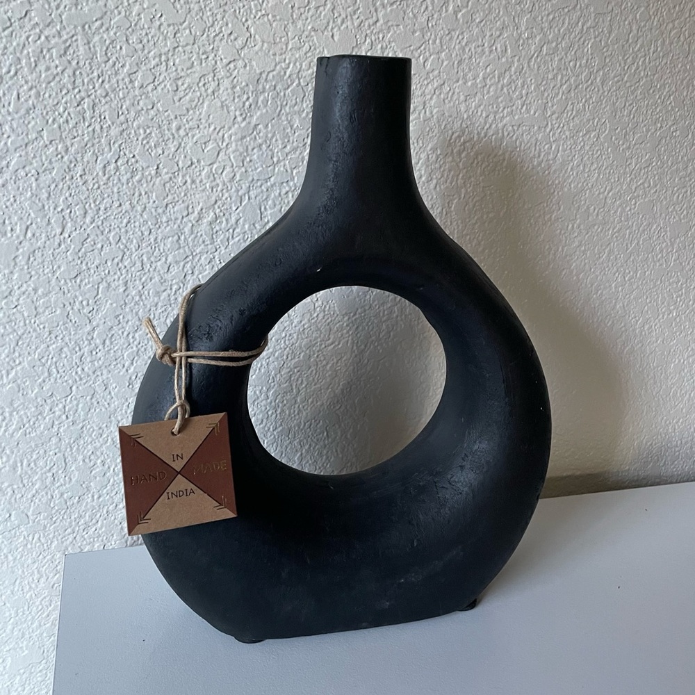Large Black Wooden Contemporary Vase From World Market